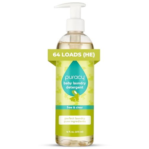 Puracy Liquid Baby Laundry Detergent - 1,4 Dioxane Free, Natural, Scent-Free Gentle Laundry Detergent Liquid Concentrate Laundry Pouch with Stain Fighting Enzymes, Free & Clear, 16oz