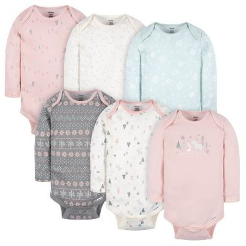 Gerber Baby Girls' Long Sleeve Onesies® Bodysuits, 6-pack, Home, Newborn