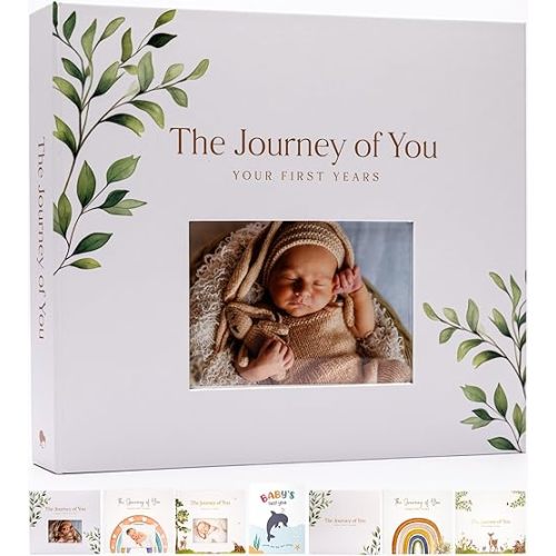 Baby's First 5 Year Book for Girl or Boy - Gender Neutral Green Meadow Nature Keepsake Memory Journal - Newborn Photo Album Milestone Scrapbook - Baby Registry and Gender Reveal Gift for Parents to Be