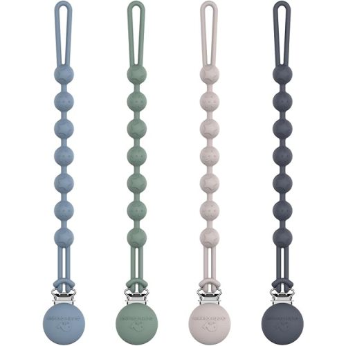 Cuddle Campus Silicone Pacifier Clip Holder with One Piece Design, Pack of 4 Soft Flexible Binky Clips with Texture for Baby Boy and Girl Set 6(6M+)