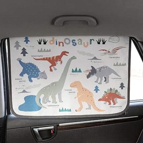 Magnetic Car Sun Shade Curtain for Side Window – Sun Blocker and UV Protector for Baby, Kids, and Pets – Universal Fit with Built-in Magnets for Steel-Framed Door (Dinosaur)