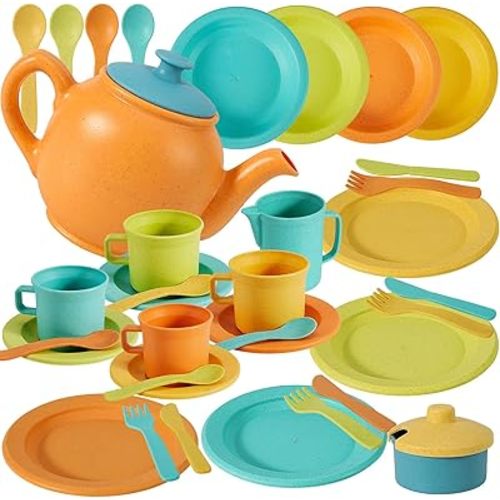 Buyger Kids Kitchen Accessories and Tea Set for Kids, Toddler Play Kitchen Toy Dish Plates Utensils Dinnerware Set Pretend Role Play Gifts for Ages 3-5 3 4 5 Years Olds Kids Children Boys Girls