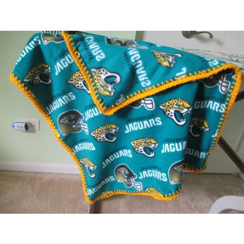 JACKSONVILLE JAGUARS Baby Blanket, Fleece with Hand Crocheted Edging