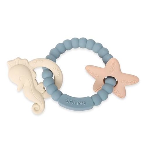 Socub Silicone Baby Teething Toy, 100% Food Grade Silicone Teether Ring for 3-6 12 18 Months Babies Boys & Girls(Ether Ring)