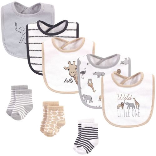 Hudson Baby Infant Cotton Bib And Sock Set 8pk, Modern Safari Animals, One Size