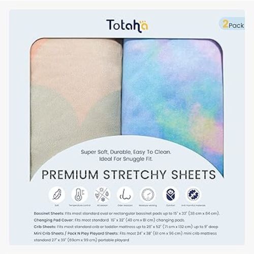 TotAha Premium Stretchy Changing Pad Covers (2-Pack)-Hypoallergenic, Silky Comfort, Buttery Soft, Calming Effect, All-Season Jersey-Knit 32 X 16 X 5''(Rainbow & Tie dye)