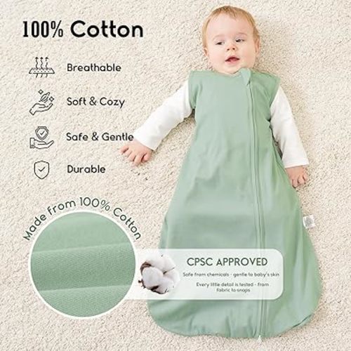 Yoofoss Baby Sleep Sack S, 0-6 Months, TOG 1.0 Baby Wearable Blanket, Organic Cotton Infant Toddler Sleeping Sack 2-Way Zipper Lightweight Sleep Sack