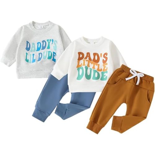 Toddler Baby Boy Clothes Set - Long Sleeve Pullover & Jogger Pants Casual 4 Piece Outfit for Infant Boys