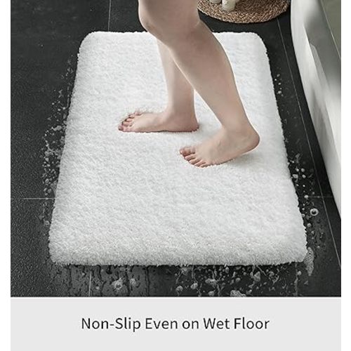 Small Bathroom Rug 17x24 Non Slip White Fluffy Bath Mat for Bathroom Floor Washable Plush Luxury Bath Rug for Tub Soft Shaggy Bathroom Shower Mat