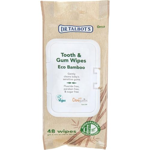 Dr. Talbot's Eco Bamboo Baby Tooth and Gum Wipes Naturally Inspired With Citroganix, 1-pack, 48 count