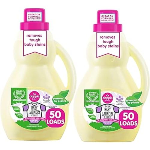 Baby Laundry Detergent by Dapple Baby, Concentrated & Hypoallergenic, Powered by Plants, Stain Removing Natural Ingredients, Lavender, 50 Fl Oz (Pack of 2)