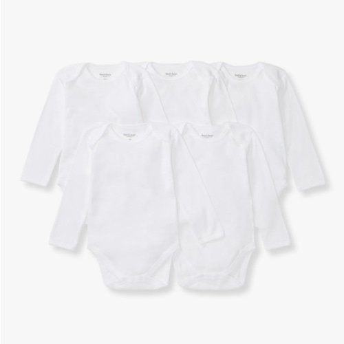 Burt's Bees Baby Organic Long Sleeve Bodysuit (5 Pack) - Cloud, 0-3 M