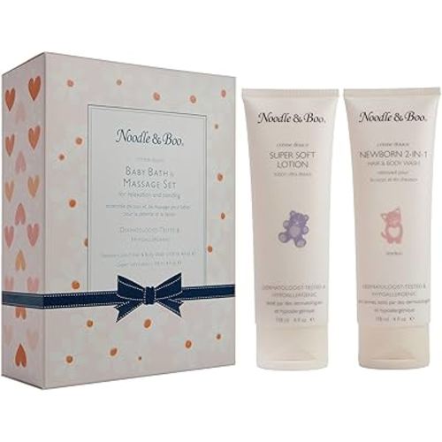 Noodle & Boo Baby Bath & Massage Gift Set – Includes 4 oz Newborn Hair & Body Wash & Super Soft Lotion, Hypoallergenic, Pediatrician-Tested, Dermatologist-Tested for Delicate and Sensitive Baby Skin