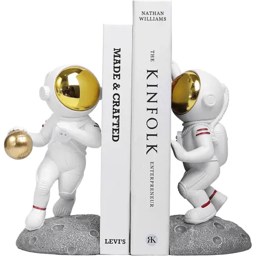 Astronaut Bookends, Space Theme Bookends for Shelves, Unique Office Home Room Heavy Duty Bookends Decorative, Book Ends with Anti Slip for Kids Rooms Decor Boys Girl Idea Gift （Gray）