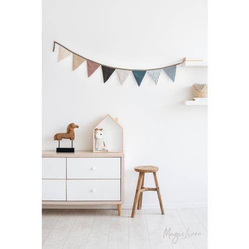 Linen Bunting Banner – Nursery Wall Hanging – Baby Room Linen Flag Garland – Gender Neutral Kids Birthday or Baby Shower Decoration