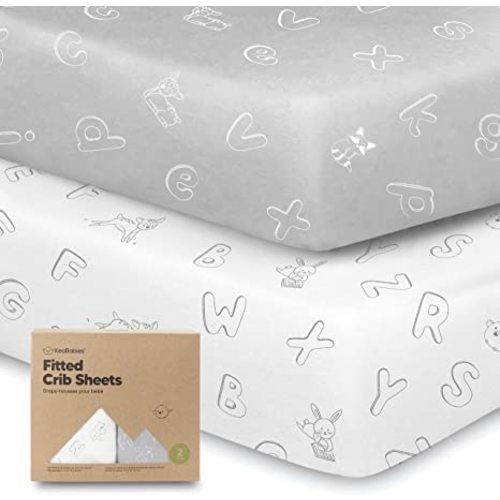 2-Pack Organic Crib Sheets for Boys, Girls - Jersey Fitted Crib Sheet, Baby Crib Sheets Neutral, Crib Mattress Sheet, Cotton Crib Sheets, Soft Baby Sheets, Unisex Crib Fitted Sheet (ABC Land Cloud) - Abc Land Cloud