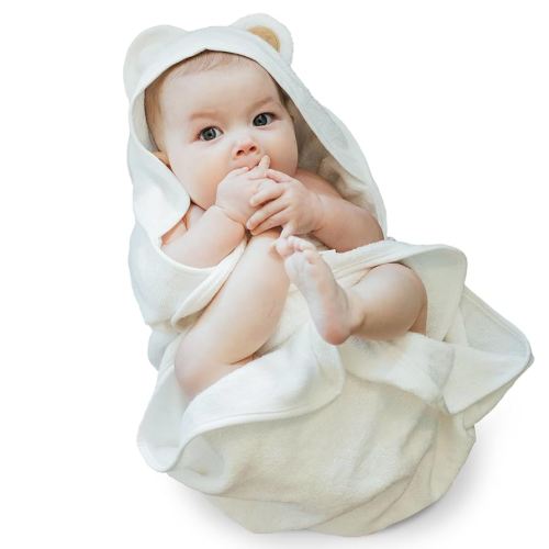 Natemia Premium Hooded Baby Towels - Ultra Soft Baby Bath Towel with Animal Design, Toddler Bath Towel, Newborn Towels for Boys and Girls, Made in Turkey - White Bear