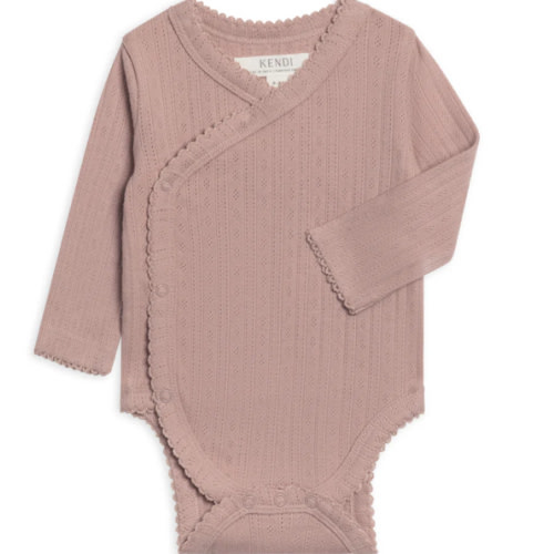 Hilda Brushed Back Pointelle Long Sleeve Kimono Bodysuit