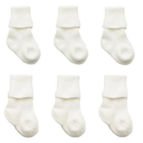 Sierra Socks Newborn Bootie Cotton Turn Cuff Socks for Baby Boy & Girls, Baby's First Socks, Seamless Turn Cuff Socks, 6 Pair Pack