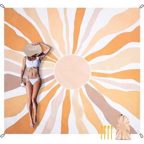 Waterproof Sandproof Beach Blanket, 9 Ft X 10 Ft Extra Large Beach Mat for 8 Adults, Lightweight Polyester Outdoor Picnic Blanket for Travel, Hiking, Camping, Beach Accessories for Vacation