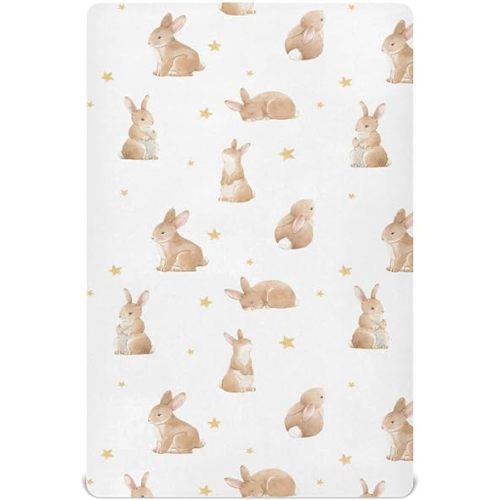 Fitted Crib Sheet for Boys Girls Watercolor Rabbits Baby Crib Sheets Star Bunny Bassinet Sheets Crib Mattress Bed Sheets for Toddler Newborn Infant 52 X 28 in