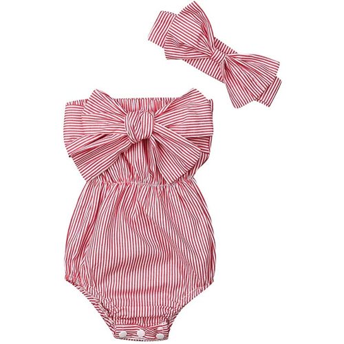 2PC Newborn Baby Girls Clothes Striped Jumpsuit Romper Playsuit Headband Outfits 0-24 Months