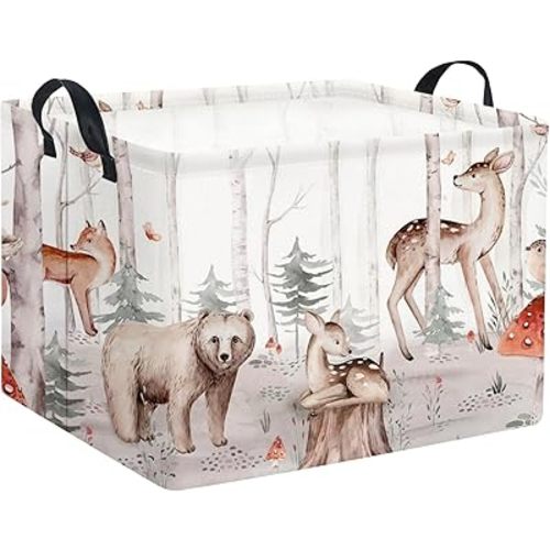 Rectangular Woodland Animal Basket Kids Baby Storage Basket Cute Storage Bin Organizer Shelf Book Woodland Room Decor(Woodland Animal)