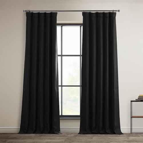 HPD Half Price Drapes - Faux Linen Curtains for Living Room (1 Panel) - 50W X 108L - Textured Room Darkening Curtains for Bedroom 108 Inches Long - Drapes for Home Decor, Essential Black