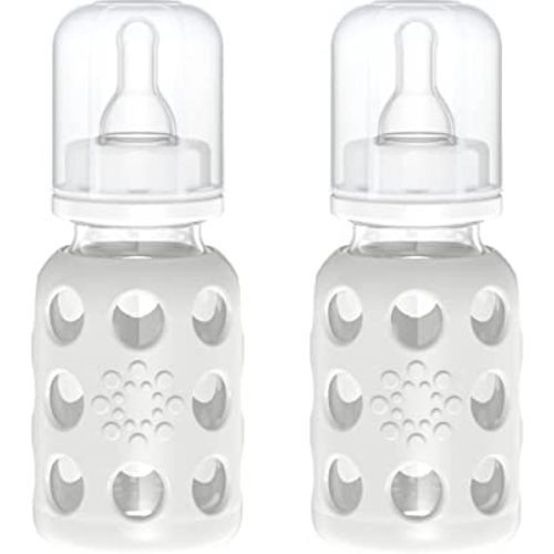 Lifefactory 4-Ounce BPA-Free Glass Baby Bottle with Stage 1 Nipple and Protective Silicone Sleeve, Stone Gray (Pack of 2)