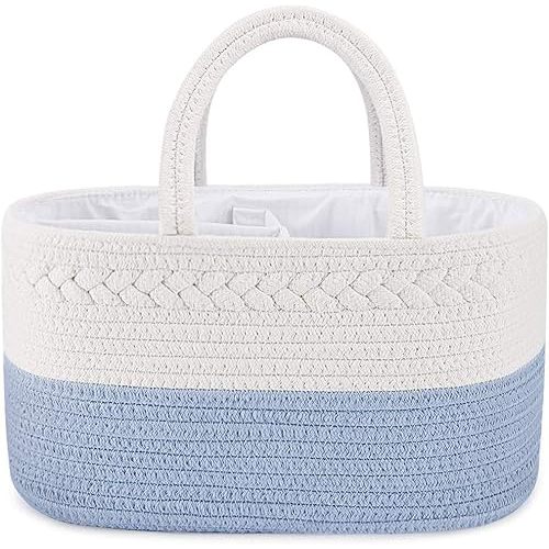 ABenkle Diaper Caddy Organizer, Cotton Rope Nursery Baby Basket, Changing Table Organizer for Baby Diaper Storage, Diaper Nursery Storage Bin for Baby Stuff, Baby Shower Gifts