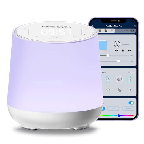 FamiSym White Noise Machine for Baby & Kids, Nursery Night Light & Alarm Clock, Dimmable Clock & Temperature Display, 34 Soothing Sounds, Toddler Sleep Trainer