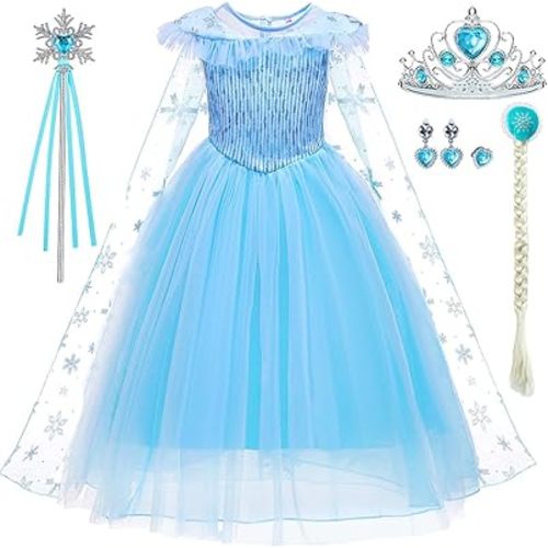 Elsa Costume for Girls Toddler Elsa Dress Princess Halloween Birthday Outfit Blue Party Dress up with Accessories