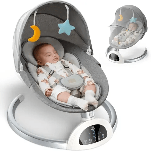 Electric Baby Swing for Infants to Toddler, Bluetooth Baby Rocker with Music Speaker, Protable Bouncer, 5 Sway Speeds 3 Seat Positions, Remote Control for Indoor, Boy, Girl