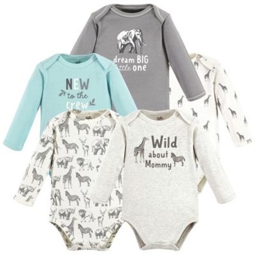 Touched By Nature Organic Cotton Long-sleeve Bodysuits, Neutral Safari, 6-9 Months