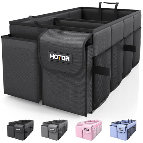 HOTOR Trunk Organizer - Car Organizer, Foldable Trunk organizer for SUVs & Sedans, Sturdy Car Organization for Car Accessories, Tools, Sundries, Black, 2 Compartments, 21.3"12.6"10.6"