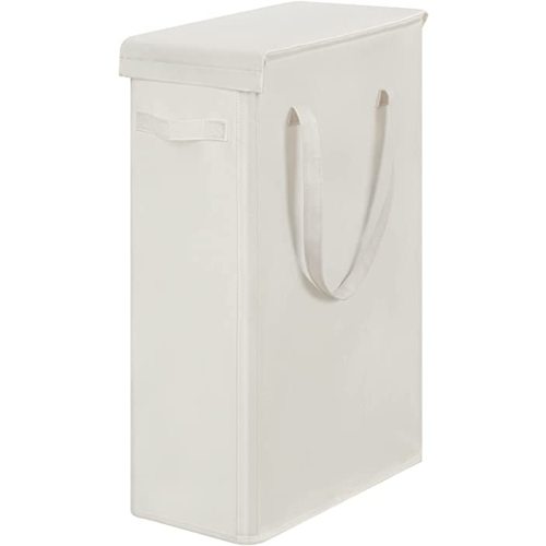 Chrislley 60L Slim Laundry Hamper with Lid Narrow Laundry Basket with Handle Upgrade Foldable Dirty Clothes Hamper Portable Skinny Hamper Organizer Storage Bins (25.6 inches,beige)