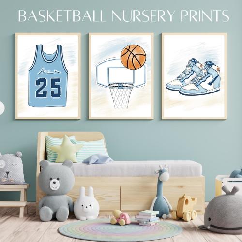 Basketball Nursery Prints - 3 Print Set / Blue, Pink, Green Sets / Nursery Wall Decor