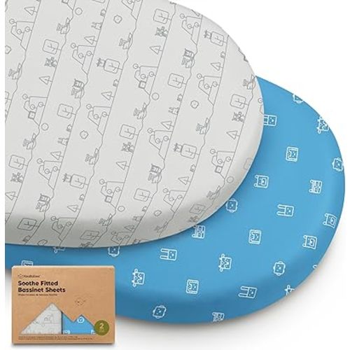 2-Pack Organic Bassinet Sheets for Girls, Boys - 100% Cotton Bassinet Mattress Sheets Compatible with Halo Bassinest Swivel Sleeper, Graco, Baby Delight,Chicco,Unisex Fitted Bassinet Sheets (KeaPixel)