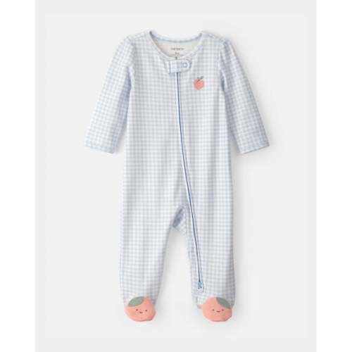 Baby Girl Peach Gingham 2-Way Zip 100% Cotton Sleep & Play Pajama - Blue | Carter's
