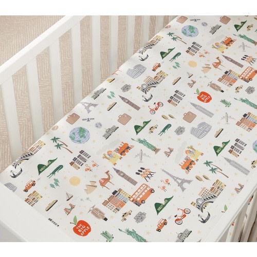 Rifle Paper Co. Globe Trotter Organic Crib Fitted Sheet