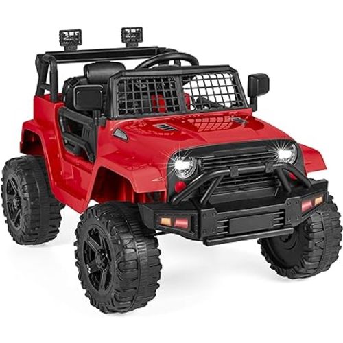 Best Choice Products 12V Kids Ride On Truck Car w/Parent Remote Control, Spring Suspension, LED Lights, AUX Port - Red