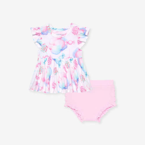 Posh Peanut: Peplum Ruffled Bummie Set in Sweeties