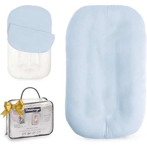 Baby Lounger - Snuggle Cozy Me Infant Lounger for Newborns | Breathable & Soft, Portable Awake-Time Pad, Essential Baby Gift- Blue (Lounger Cover Included)