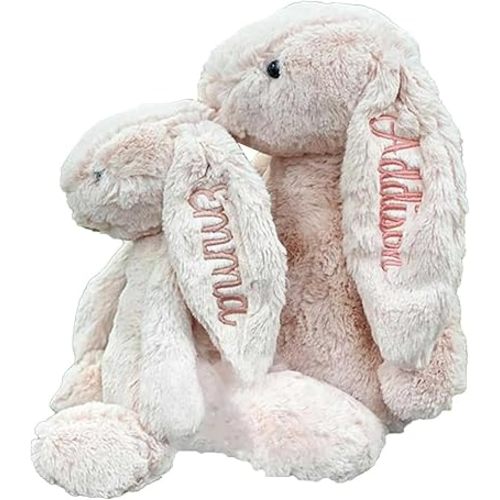 2025 Personalized Plush Bunny - Handmade Embroidered Stuffed Bunny Toy for Kids, Baby Shower, or Child's First Easter Gift - Nursery Decor, Easter Bunny with Name for Boys and Girls