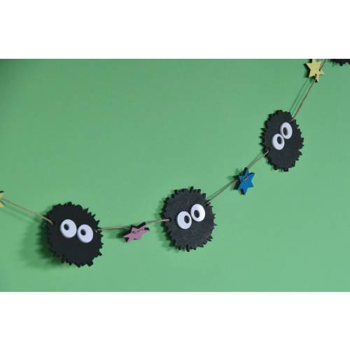 Pre-order Studio Ghibli inspired - Soot spirits decoration - made with wood and acrylic - with cream colored string