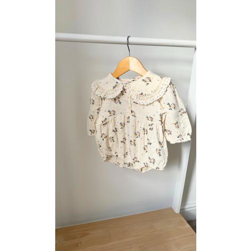 Cream floral baby girl romper | Boho floral romper for baby girl | Neutral baby clothes | Adorable baby girl outfit | Baby shower gift