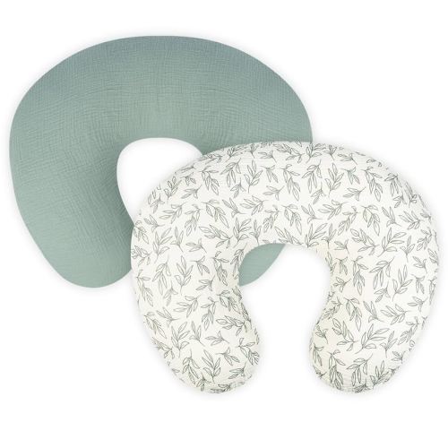 Nursing Pillow Cover - 2-Pack Muslin Cotton Removable Covers for Breastfeeding Pillows, Ultra-Soft Baby Feeding Pillowcase for Boy & Girl, Fits 22.5"x18" Pillows (Green Leaf & Sage Green)