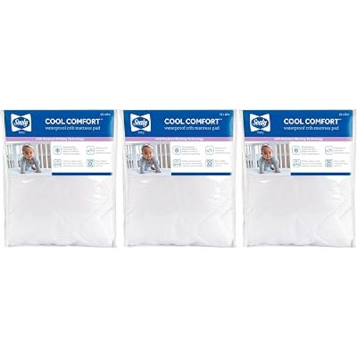 Sealy Baby Cool Comfort Cooling Breathable Waterproof Crib Mattress Protector Pad, Toddler Bed Cover, Machine Washable and Dryer Friendly, 52x28”- White (Pack of 3)