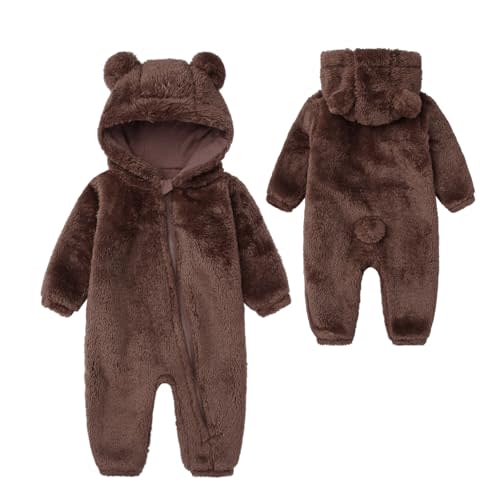 Baby Furry Jumpsuit Infant Bear Onesies Zipper Long Sleeve One-Piece Romper Hoodie Baby Outwear Snowsuit