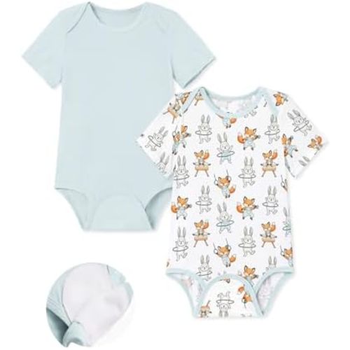 PATPAT Baby Snap Free/Snap Bodysuits Supersoft Bamboo Viscose - Short Sleeve Boys and Girls - Unisex Clothes 2 Pack